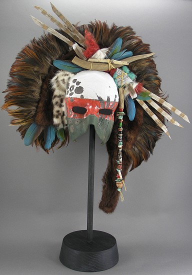 Diana J. Smith, MASK 67
19 x 15 x 4 in.
One-of-a-kind mixed media mask, hand built stoneware face, Raku fired, all natural materials
DSM079