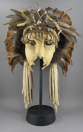 Diana J. Smith, MASK 75
22 x 18 x 7 in.
One-of-a-kind mixed media mask, hand built stoneware face, covered with leather, all natural materials
DSM083