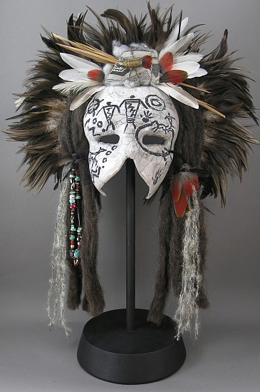 Diana J. Smith, MASK 95
Mixed Media, 22 x 17 x 8 in.
One-of-a-kind mixed media mask, hand built stoneware face, Raku fired, all natural materials
DSM091